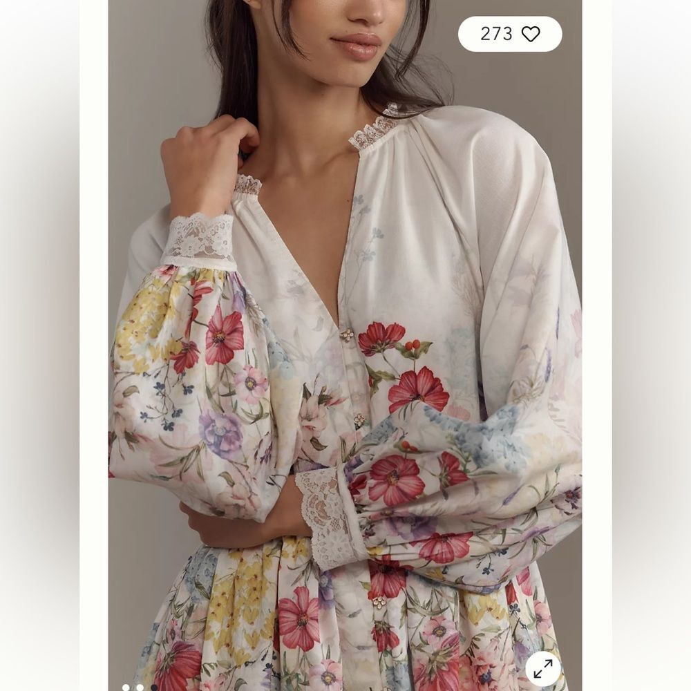 Anthropologie Let Me Be Long-Sleeve V-Neck Floral A-Line Midi Dress